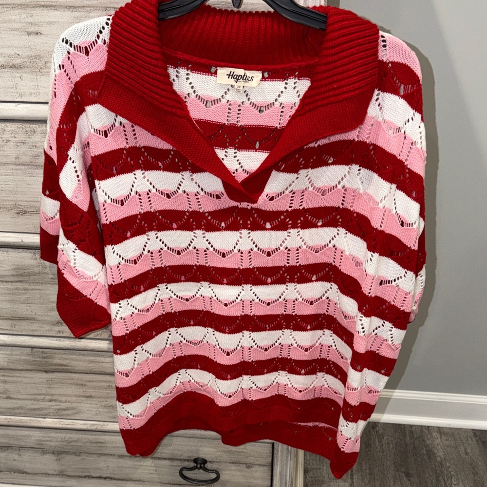 Haptex Women's Red and Pink Striped Cowl Neck Sweater